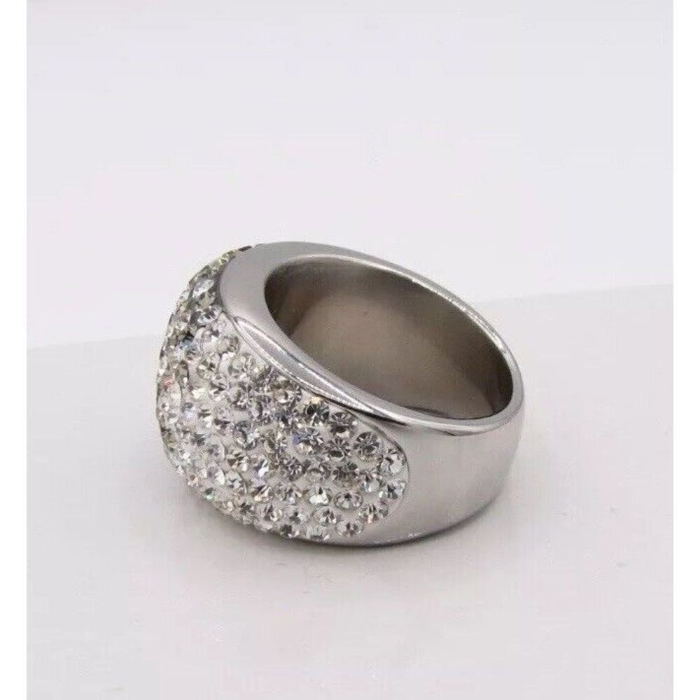 Black and White CZ Ombré  Dome Design Stainless Steel Fashion Jewelry Size 6 - Picture 4 of 4